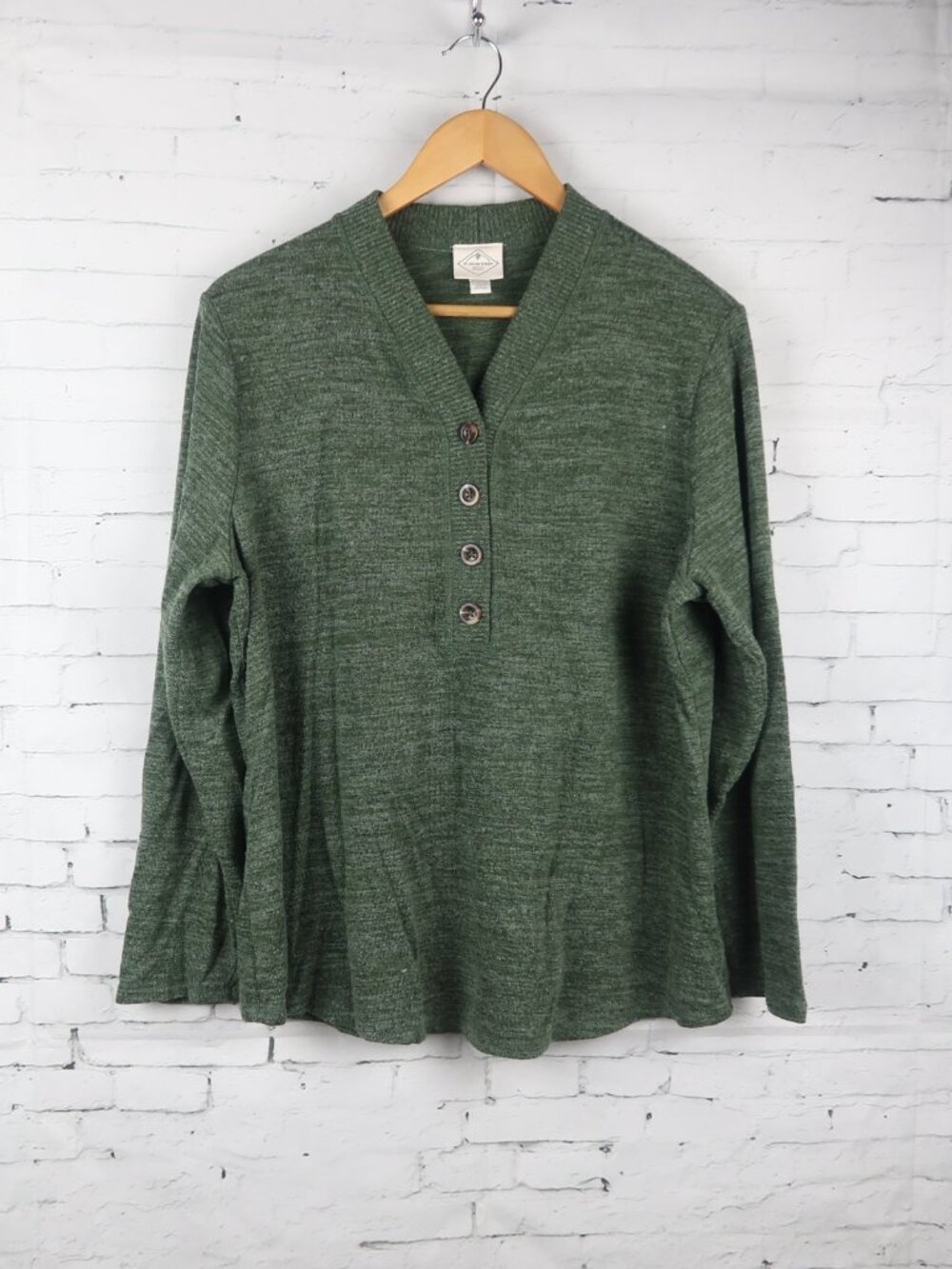 ST JOHN'S BAY GREEN V NECK 4 BUTTON DOWN LONG SLEEVE SWEATER SIZE PXL